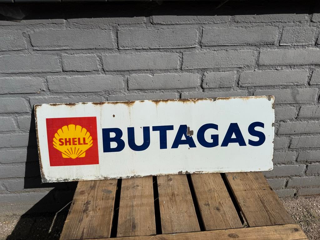 Vintage Shell Propagas reclamebord - Emaille, Ophalen, Reclamebord, Gebruikt, .