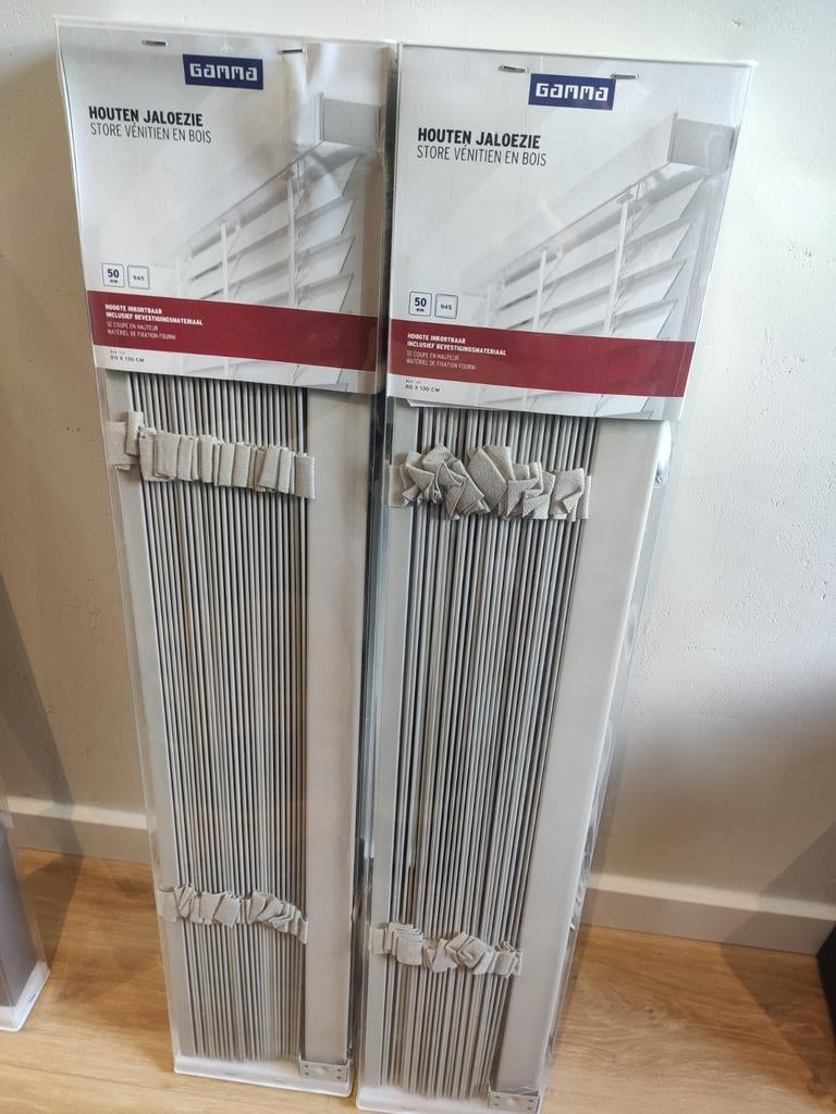 Houten Jaloezie 80x130 nieuw in verpakking gamma, 100 tot 150 cm, Nieuw, Grijs, 50 tot 100 cm