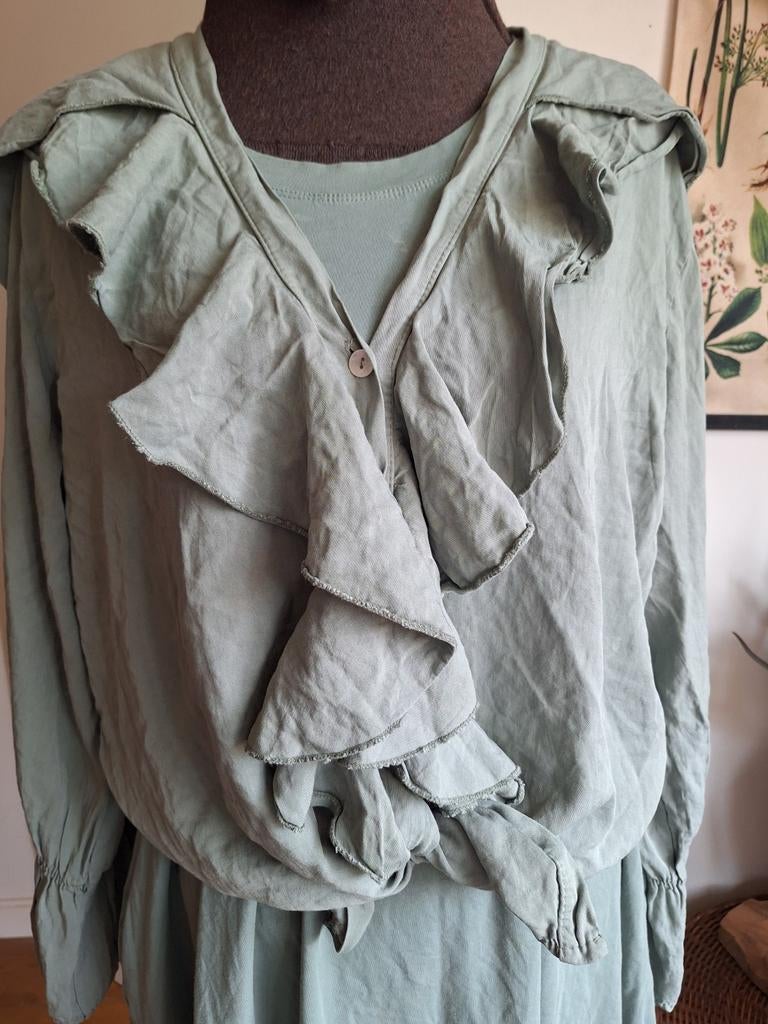 Tuniek groen met roesjes maat l xl, Ophalen of Verzenden, Zo goed als nieuw, Maat 46/48 (XL) of groter, Groen