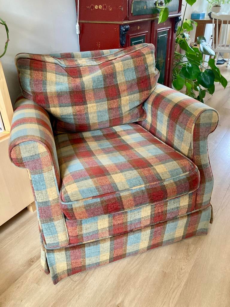 Grote, comfortabele geruite stoel, Huis en Inrichting, Fauteuils, Ophalen, Gebruikt, 75 tot 100 cm, 75 tot 100 cm