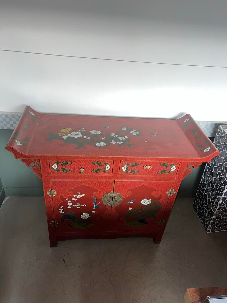 Antiek Chinees handgeschilderd dressoir 122x97.5cm, Huis en Inrichting, Kasten | Dressoirs, Ophalen, Gebruikt, 100 tot 150 cm