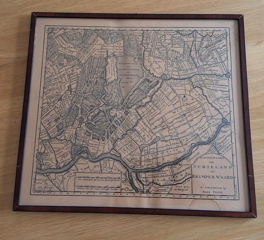 Kaart van Schieland en Krimperwaard - 44x39 cm, Boeken, Atlassen en Landkaarten, Gelezen, Voor 1800, Isaak Tirion, Ophalen of Verzenden
