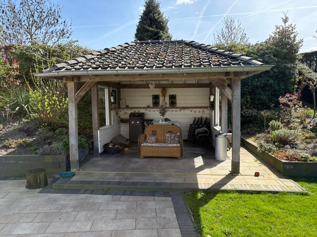 Veranda tuinhuis 470 x 530 cm. Eikenhout, Ophalen, Gebruikt, Veranda