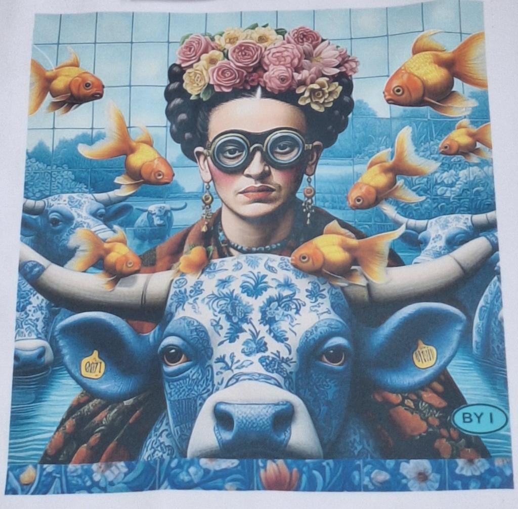 Dames t-shirt wit lange mouw FRIDA Kahlo ossenkop stier vis, Kleding | Dames, T-shirts, Nieuw, Maat 46/48 (XL) of groter, Wit