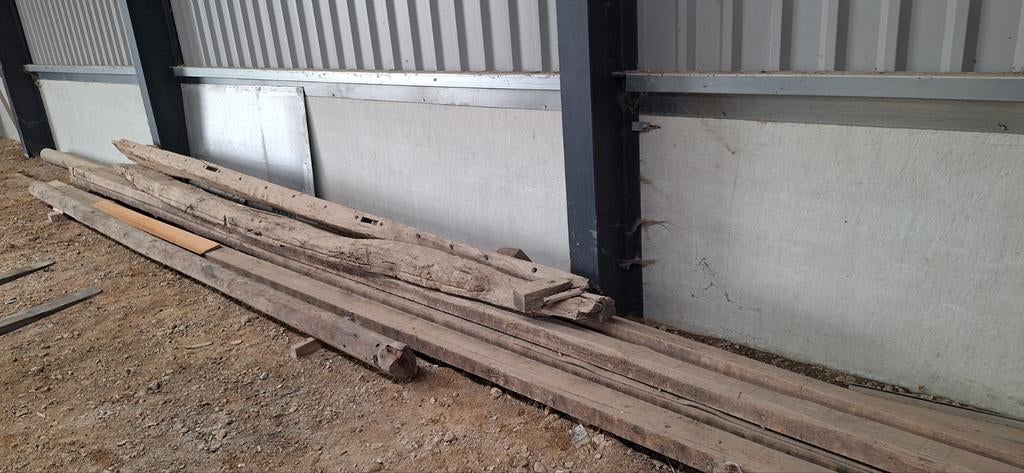 Oude eiken balken Gordingen en telefoon palen, Doe-het-zelf en Verbouw, Hout en Planken, Ophalen, Eiken, 50 mm of meer, Balk