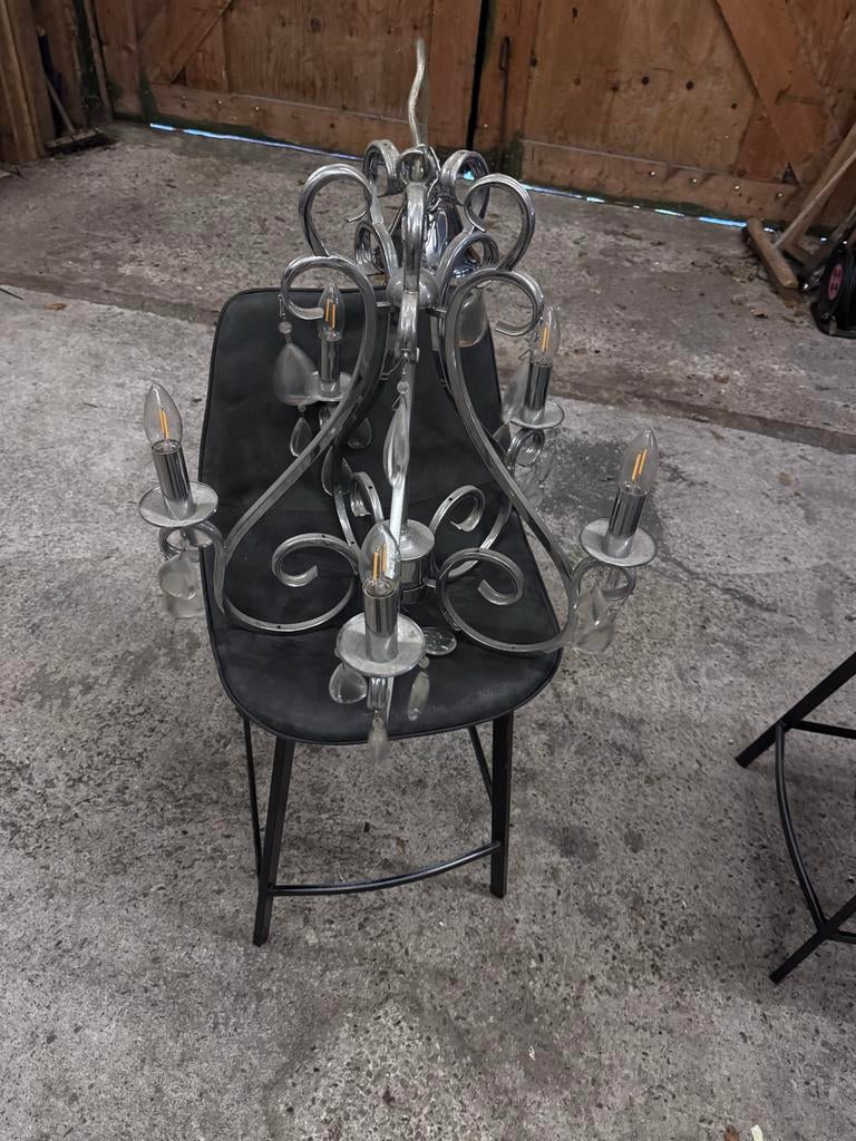 Mooie Chrome Kroonluchter met LED Lampen, Tuin en Terras, Ophalen, Gebruikt