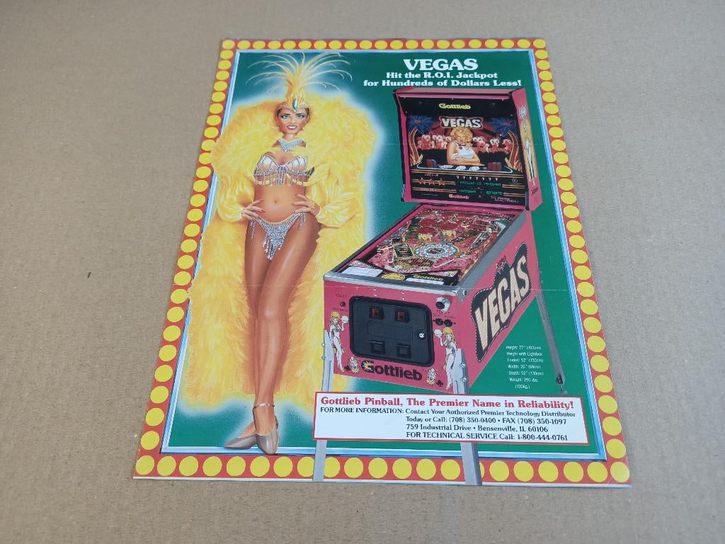 Flyer: Gottlieb Vegas (1990) Flipperkast, Verzamelen, Automaten | Flipperkasten, Gebruikt, Elektronisch, Flipperkast, Verzenden