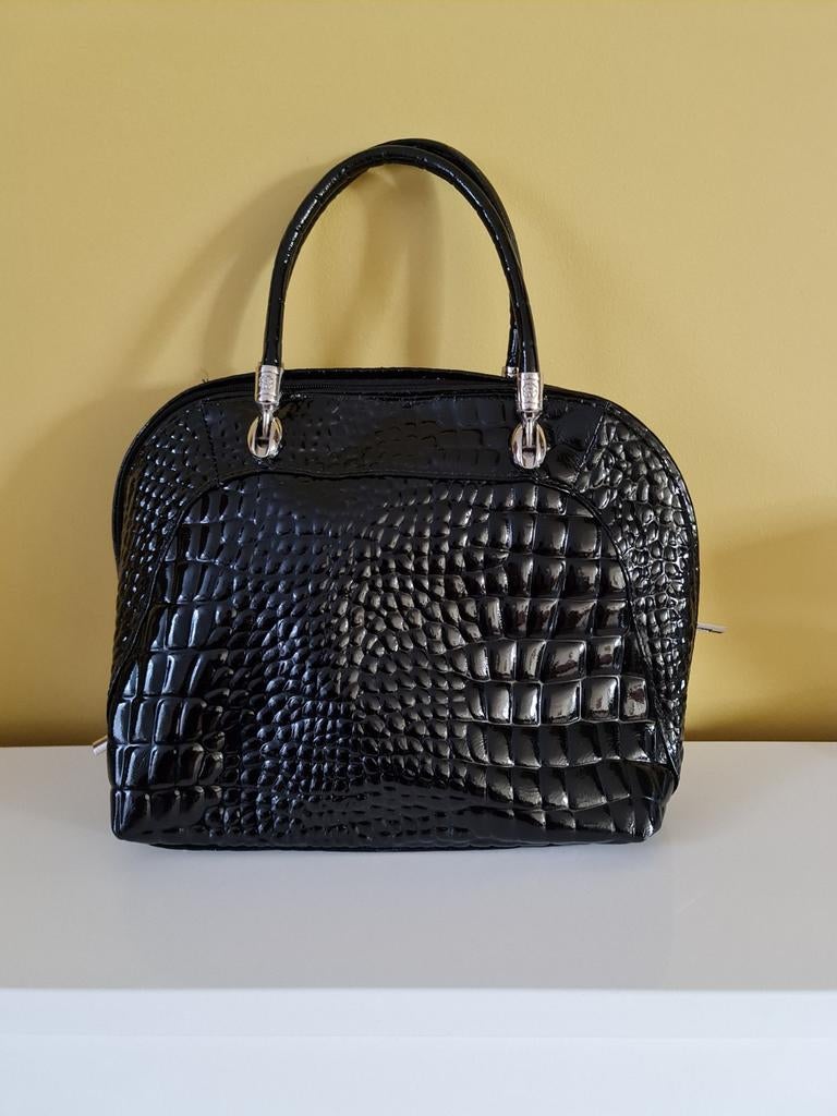 Nieuwe lakleren tas met croco print, Ophalen of Verzenden, Nieuw, Zwart, Handtas