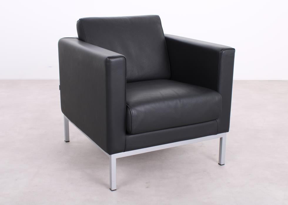 Giulio Marelli | Cubic | Fauteuil | Zwart leer, Huis en Inrichting, 75 tot 100 cm, Ophalen of Verzenden, Zo goed als nieuw, Leer