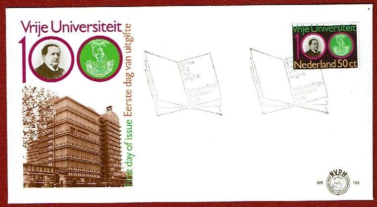 Nederland - FDC - E188 - Vrije Univers. A'dam 100 - jr.'80, Postzegels en Munten, Postzegels | Eerstedagenveloppen, Ophalen of Verzenden