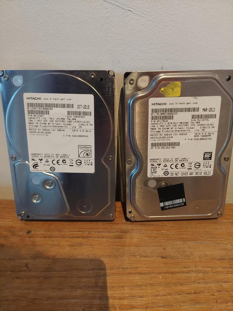 2x 1TB Hitachi HDD - Werkt Goed!, Intern, Gebruikt, Ophalen of Verzenden, 1TB