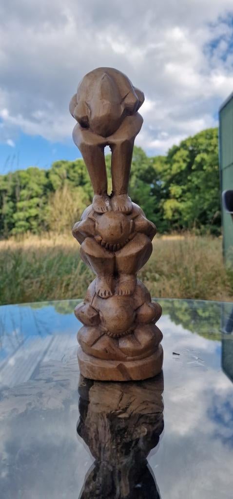 Handgesneden houten sculptuur - Yogi Man (Orang Malu) - Drie, Gebruikt, Onbekend, Ophalen of Verzenden, Onbekend
