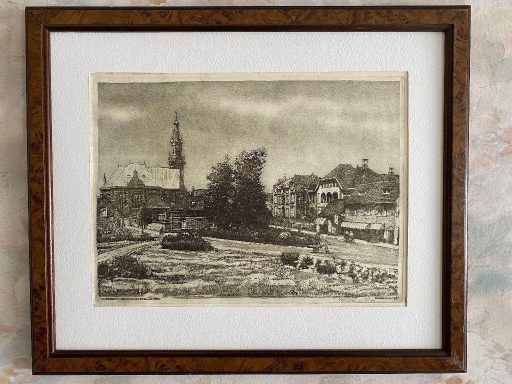 Ets  . Voorstraat  . Katwijk  . aan  . Zee  ca  . 1930, Antiek en Kunst, Kunst | Etsen en Gravures, Ophalen of Verzenden