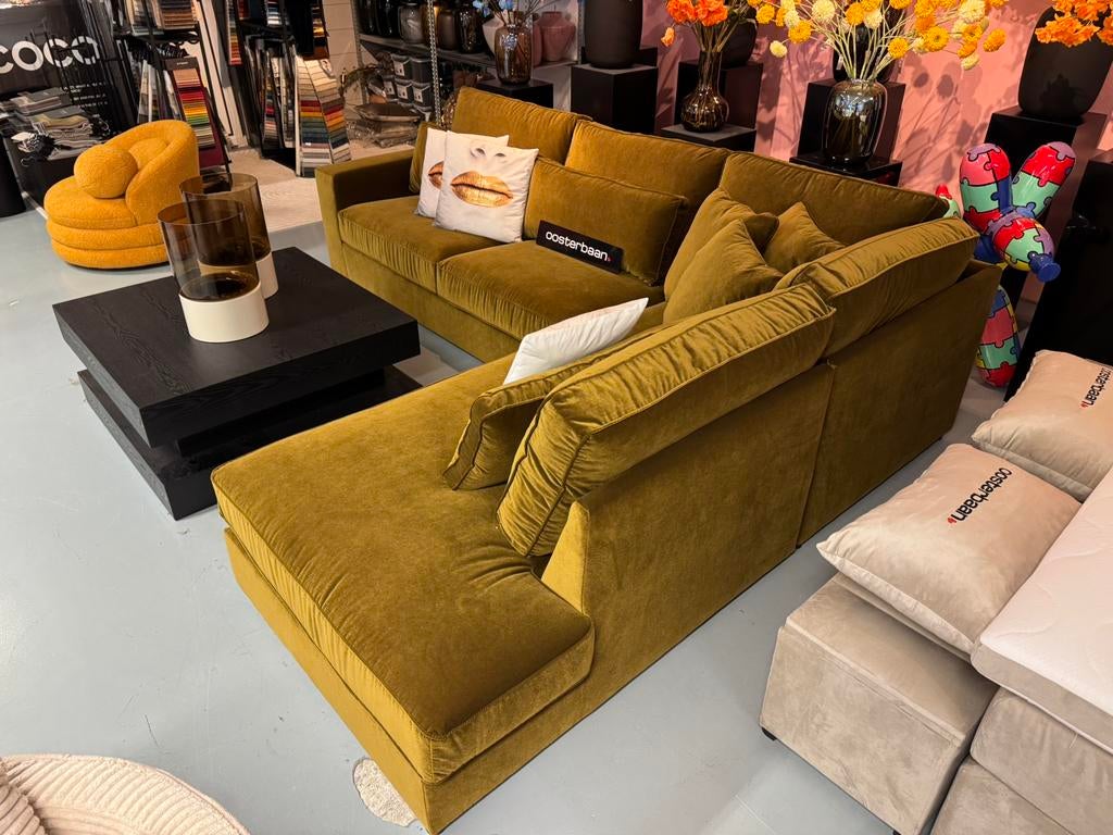 ACTIE Luxe Velvet Hoekbank Pocket 310x250cm Groen Green Moss, Info@oosterbaanwonen.nl, Venus 31 8448CE Heerenveen, Hoekbank, Oosterbaan Wonen