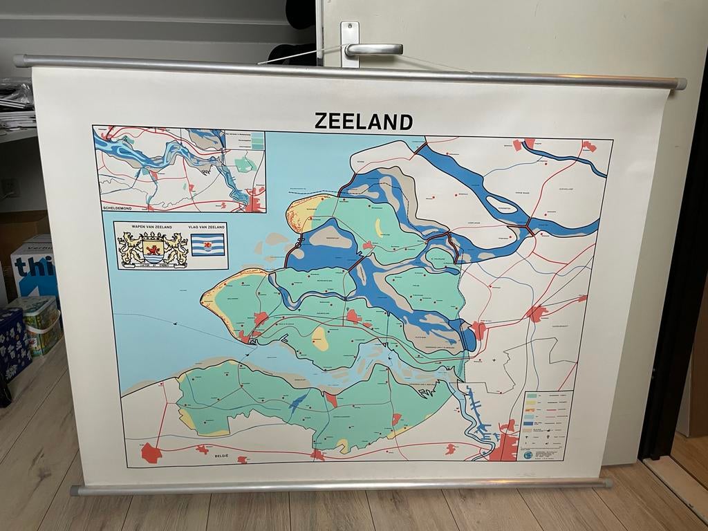 Oude Schoolkaart Zeeland - Uitgeverij de Evenaar, Antiek en Kunst, Antiek | Schoolplaten, Ophalen, Aardrijkskunde