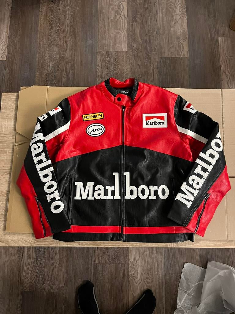 Marlboro Racing jas (maat L) – red leder look vintage, Ophalen of Verzenden, Zo goed als nieuw, Maat 52/54 (L), Rood