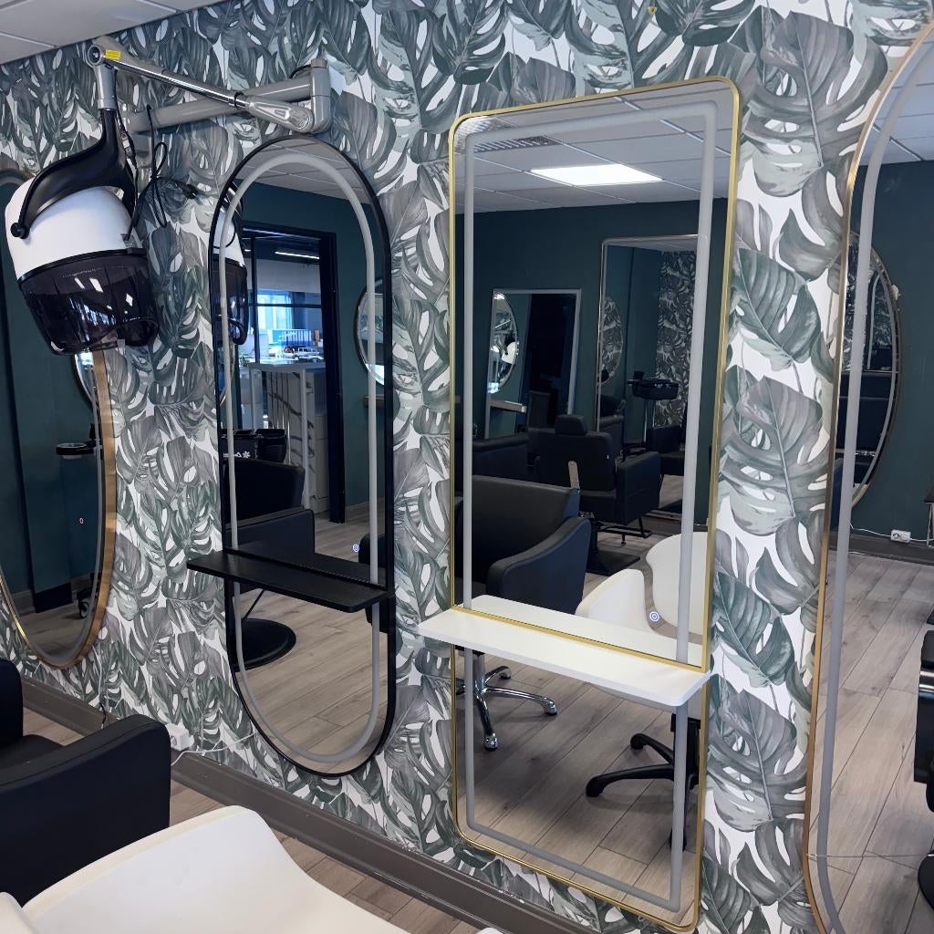 Kaptafel Zwart Goud Rond Rechthoek Spiegel kapsalon kapper, Ophalen, Nieuw, 75 tot 100 cm, 150 tot 200 cm