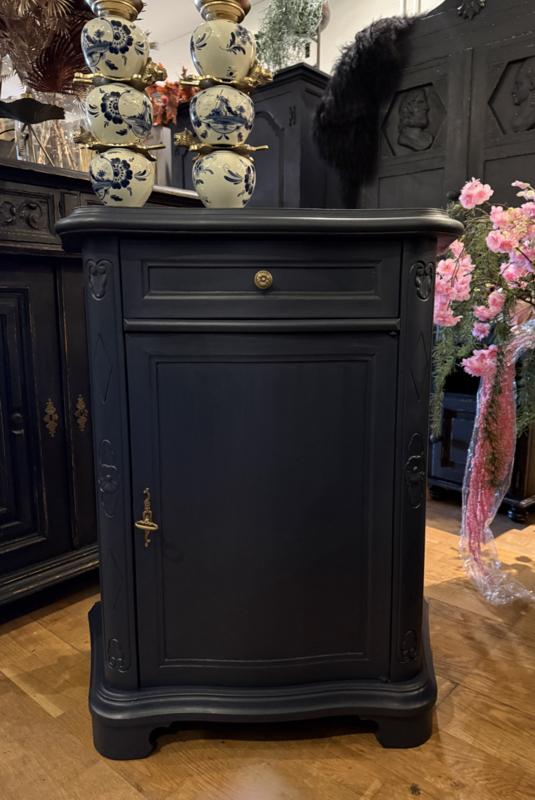 Vintage halkastje klassiek klein kastje oude kast blauw VdlM, Ophalen, 1 of 2 laden, 50 tot 100 cm, Zo goed als nieuw