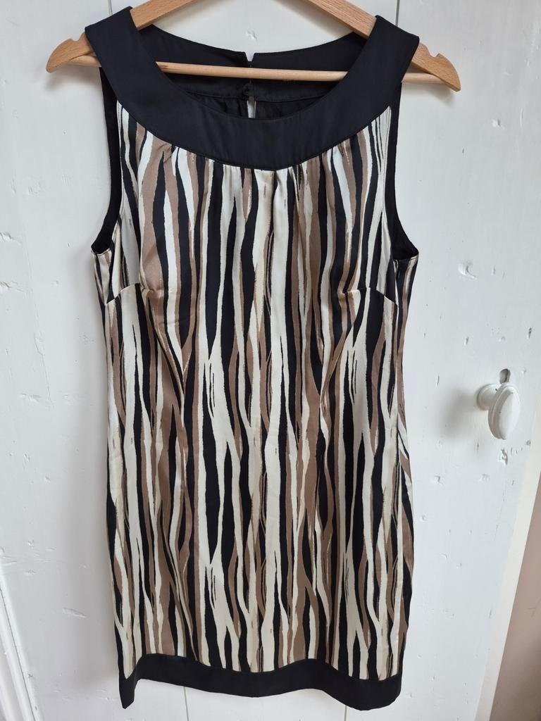 s.Oliver jurk zijde look in bruin zwart beige print maat 38, Maat 38/40 (M), Zwart, Ophalen of Verzenden, Zo goed als nieuw