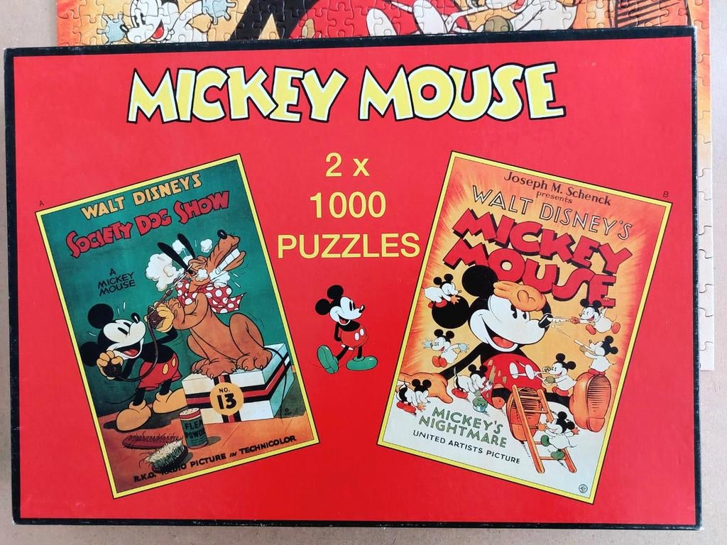 2 filmposters puzzels Mickey Mouse, Hobby en Vrije tijd, Denksport en Puzzels, Ophalen of Verzenden, 500 t/m 1500 stukjes, Gebruikt