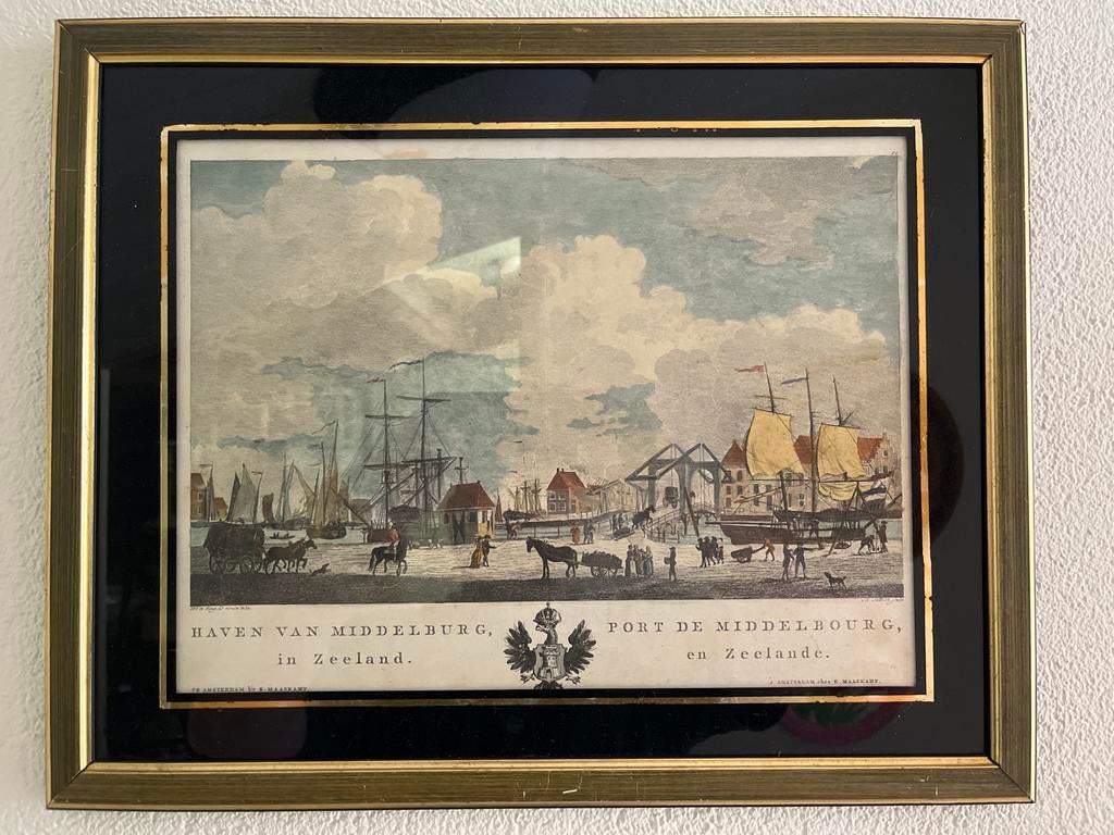 Ingelijste prent / Ets Haven van Middelburg in Zeeland, Ophalen