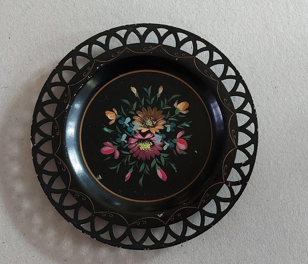 Antiek tolware blik bordje handbeschilderd, Antiek en Kunst, Curiosa en Brocante, Ophalen of Verzenden