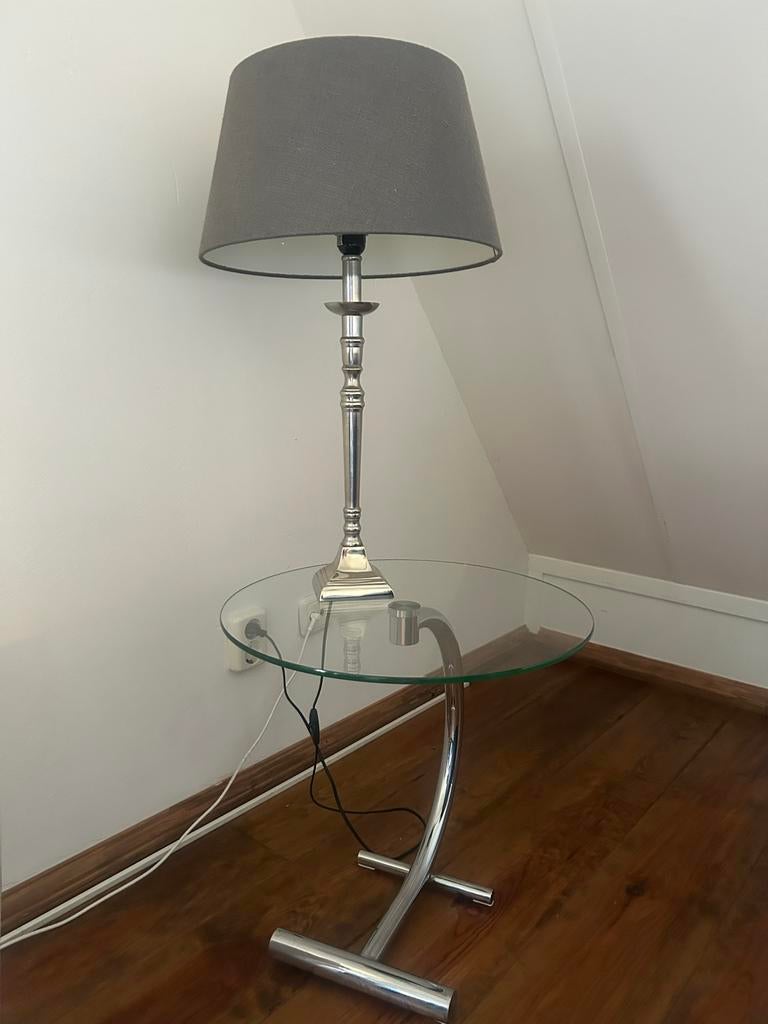 Ronde bijzettafel met glasplaat - 50cm rond, 50cm hoog, Huis en Inrichting, Tafels | Bijzettafels, Gebruikt, Rond, Glas, Ophalen