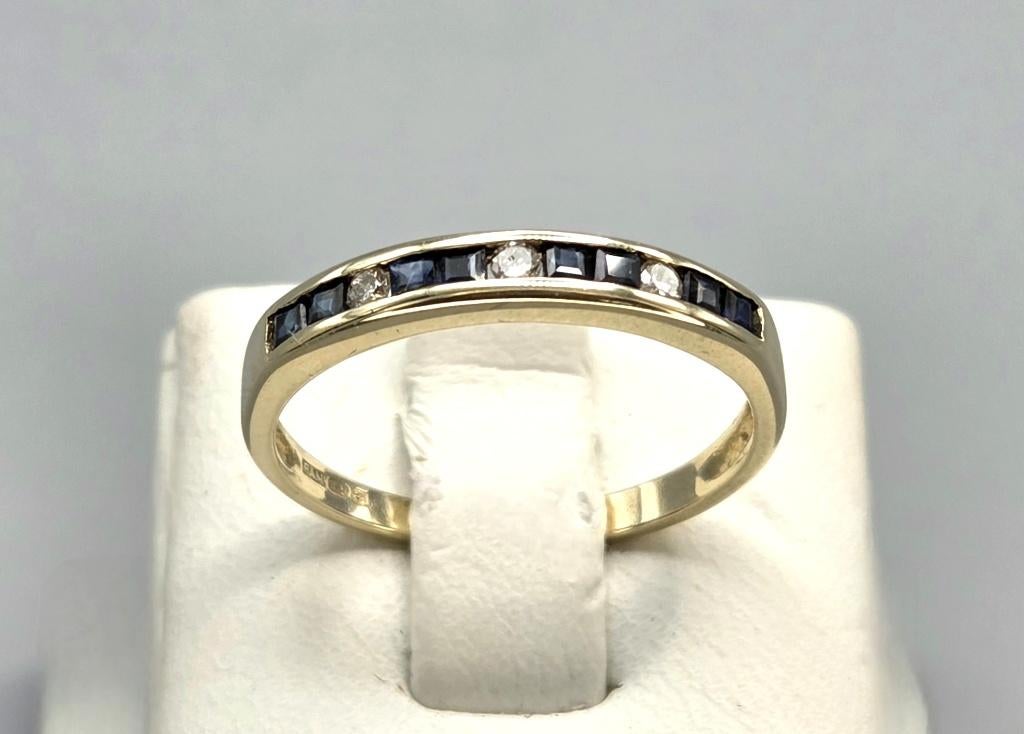 Gouden Vintage ring edelsteen saffier en diamant. 2026/187., Blauw, ., Ophalen of Verzenden, .