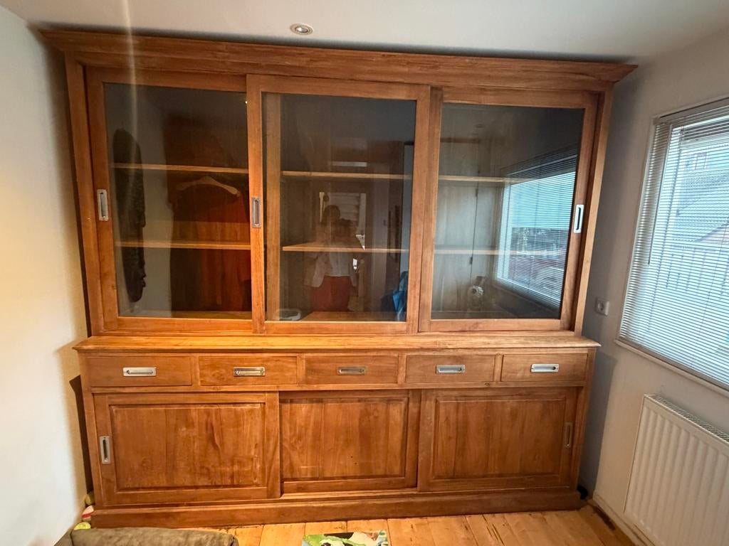 Teakhouten Hoge Lade- en Servieskast - Zoetermeer, Huis en Inrichting, Gebruikt, 200 cm of meer, Teakhout, Ophalen of Verzenden