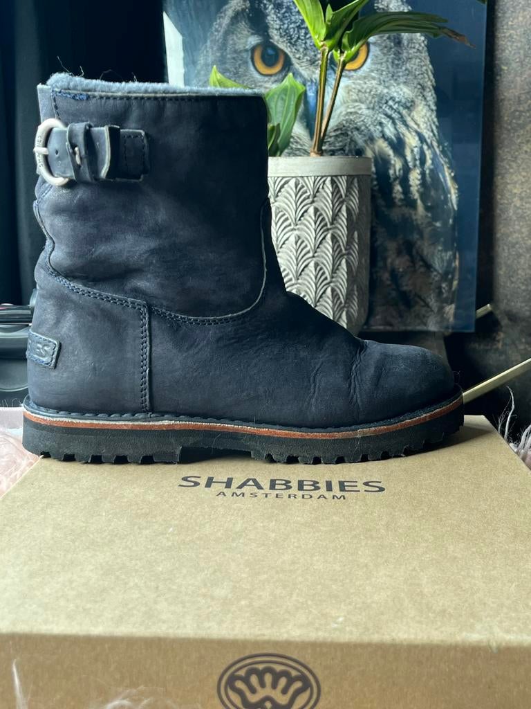 Zgan leren Shabbies Amsterdam  schapenwollen voering maat 39, Blauw, Lage of Enkellaarzen, Ophalen of Verzenden, Zo goed als nieuw