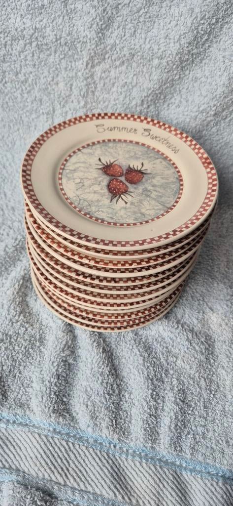 Set van 12 aardbeien bordjes jet ter steege, Ophalen of Verzenden, Aardewerk, Overige stijlen, Bord(en)