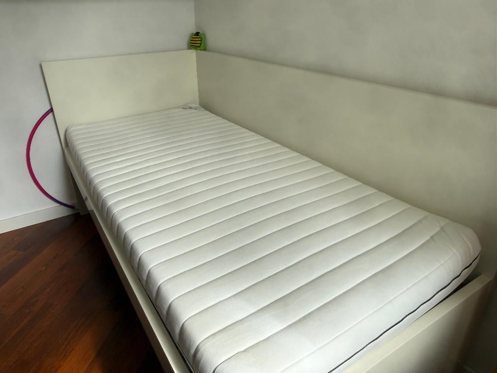 één persoons bed, Ophalen, 90 cm, Eenpersoons, Wit