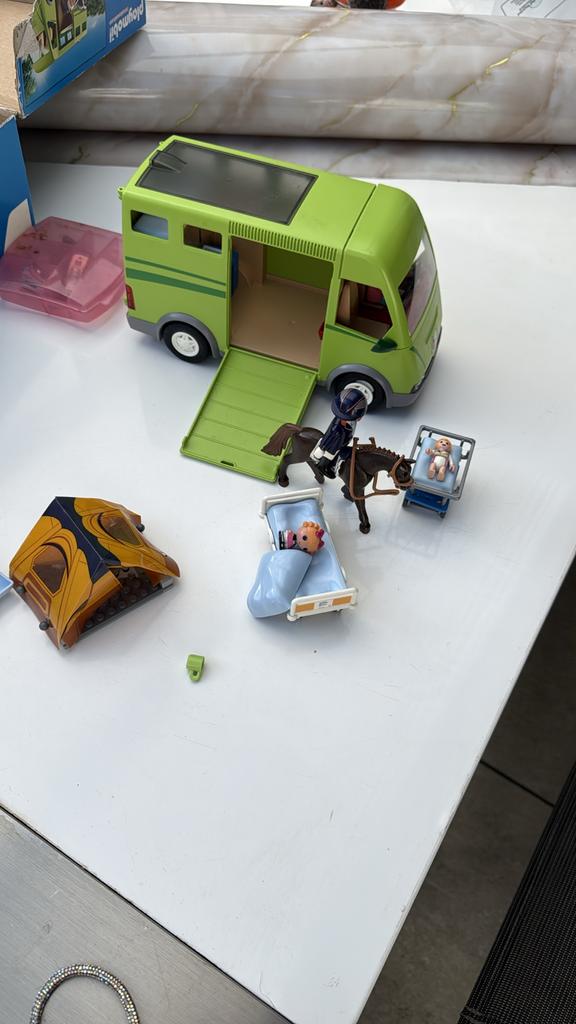 Playmobil camper, paardentrailer en tent met accessoires, Ophalen, Gebruikt, Complete set