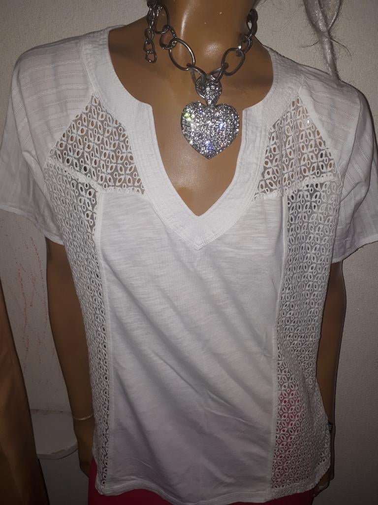 Wit Didi T-shirt met korte mouwen en kant didi maat L zgan, Wit, Maat 42/44 (L), Didi, Ophalen of Verzenden