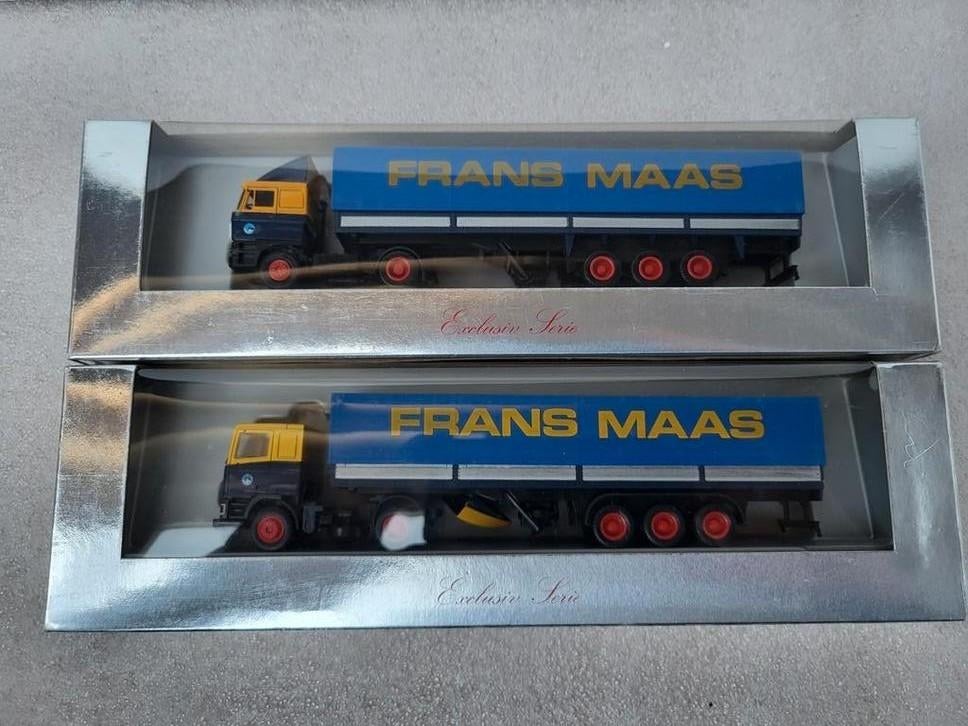 Herpa 2x DAF Frans Maas vrachtwagen model - Nieuw in doos, Ophalen of Verzenden, Zo goed als nieuw, Bus of Vrachtwagen, Herpa