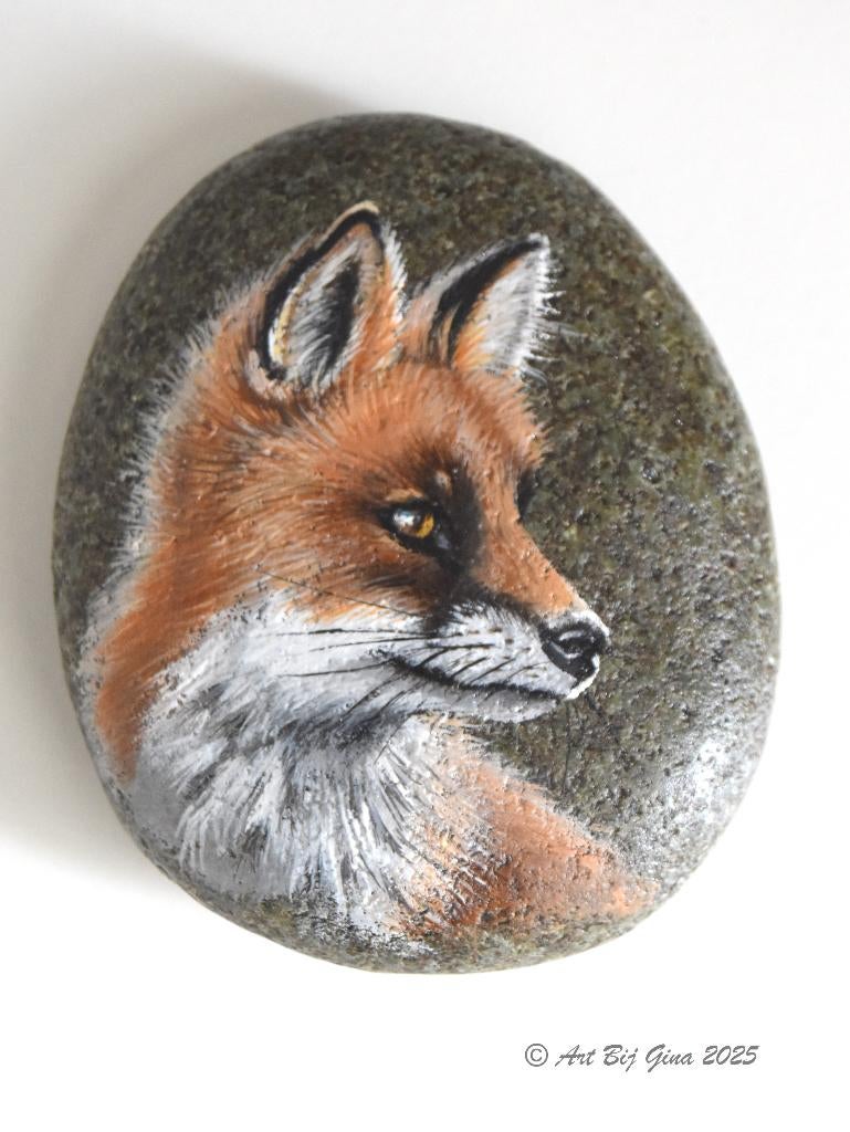 Portret van een mooie vos hand geschilderd op steen, Ophalen of Verzenden