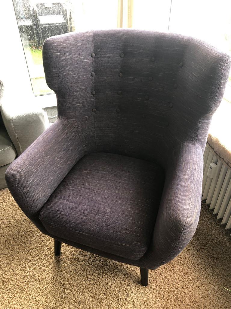 Antraciet bergère oorfauteuil met hoge rugleuning stoel, Huis en Inrichting, Fauteuils, Ophalen, Gebruikt, Minder dan 75 cm, 75 tot 100 cm