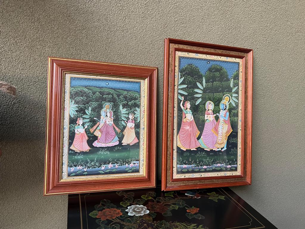 Indiase schilderij India painting in lijst set v 2 handwerk, Ophalen of Verzenden, Schipluidenlaan 20 5035KJ Tilburg, Schilderij