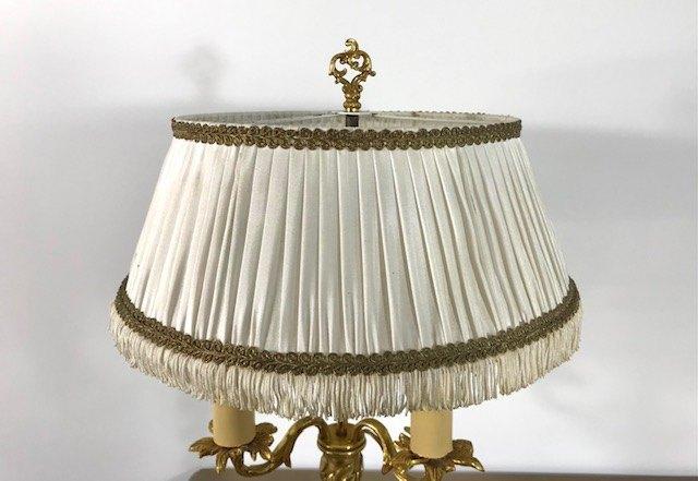 Klassieke Franse bronzen bouillotte lamp met 3 lichtpunten, Ophalen of Verzenden, Zo goed als nieuw, Stof, Minder dan 50 cm