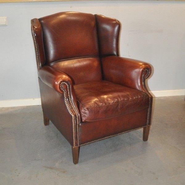 Schapenleren oorfauteuil Muylaert, Ophalen of Verzenden, Zo goed als nieuw, 75 tot 100 cm, Leer