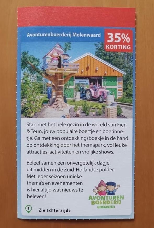 Avonturenboerderij Molenwaard 35% korting, Tickets en Kaartjes, Drie personen of meer, Kortingsbon, Overige typen