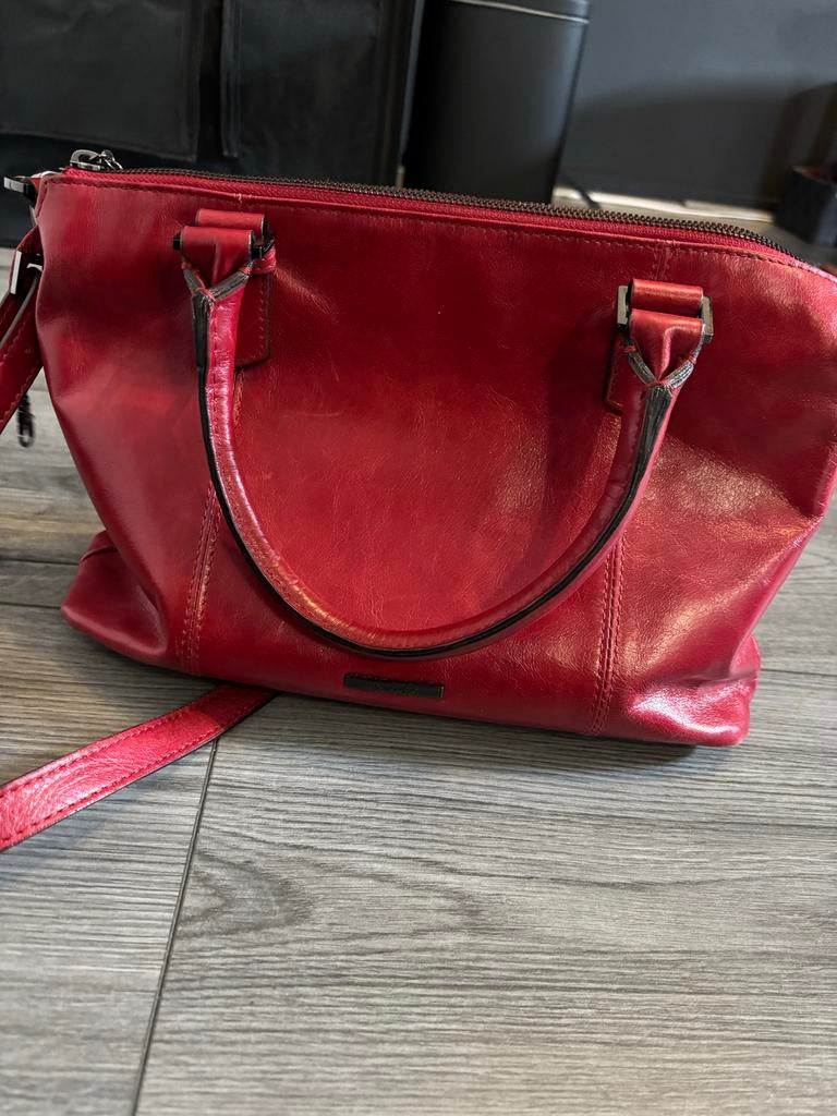 Stijlvolle Rode Leren Handtas - van Claudio Ferrici, Sieraden, Tassen en Uiterlijk, Tassen | Damestassen, Ophalen of Verzenden