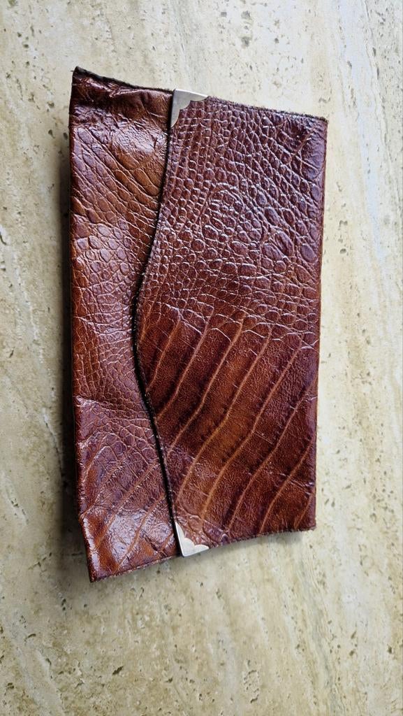 Chique Vintage krokodillen leer Enveloppe tas, Ophalen of Verzenden, Bruin, Leer