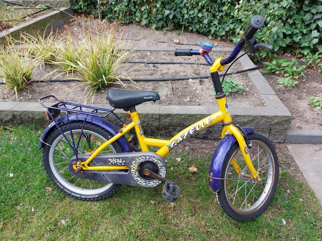 Gazelle kinderfiets - Geel/Paars - 16 inch, Ophalen, Gebruikt, 16 tot 20 inch, Gazelle