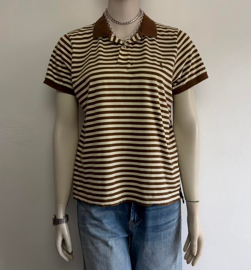 Ralph Lauren gestreepte polo, Bruin, Maat 42/44 (L), Ophalen of Verzenden, Zo goed als nieuw