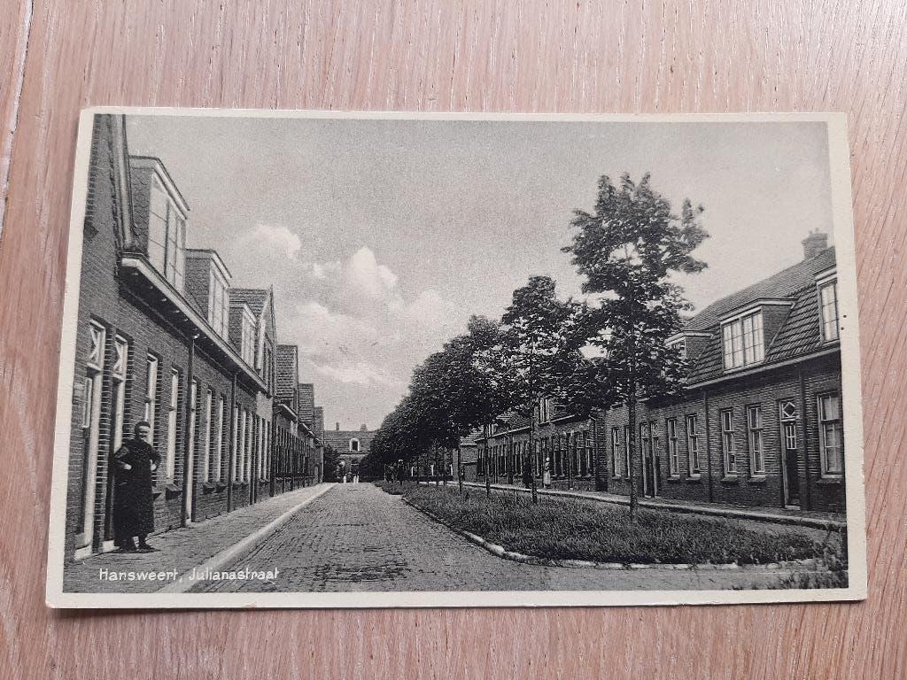 oude kaart Hansweert, Julianastraat, straatbeeld, 1932, Ophalen of Verzenden, 1920 tot 1940, Gelopen, Zeeland