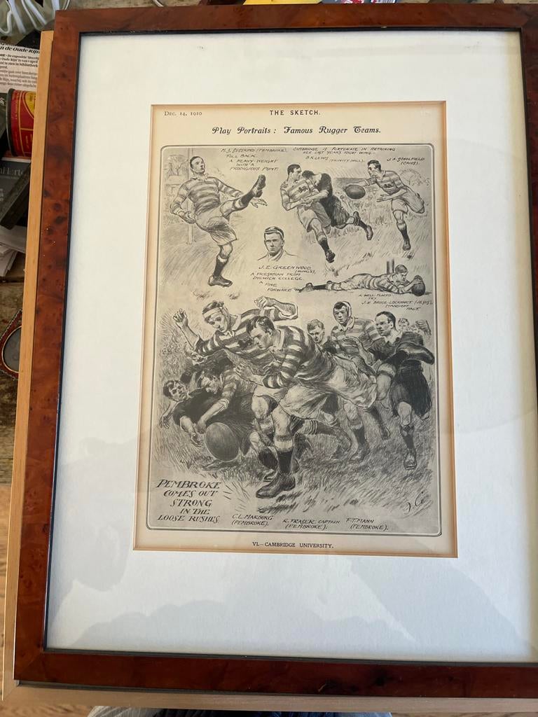 19e Eeuwse Rugby Gravure Cambridge University, Dagelijks leven, 1800 - 1899, Ophalen of Verzenden, Gravure