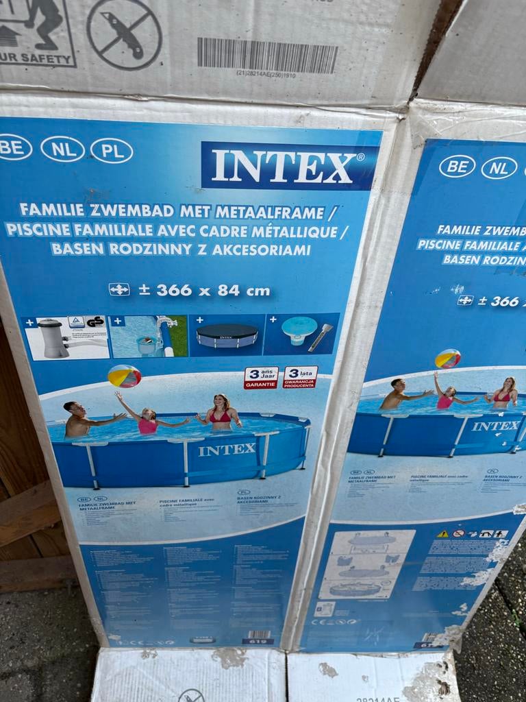 Intex Familie Zwembad met Metaalframe - 366 x 84 cm, Tuin en Terras, Zwembaden, Ophalen, Gebruikt, 80 tot 120 cm, Rond