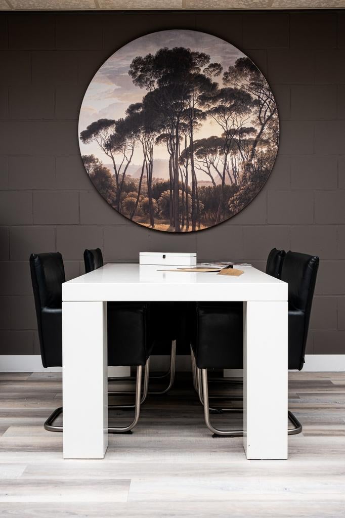 Strakke witte eettafel, Huis en Inrichting, Tafels | Eettafels, Ophalen, Overige materialen, Gebruikt, 100 tot 150 cm