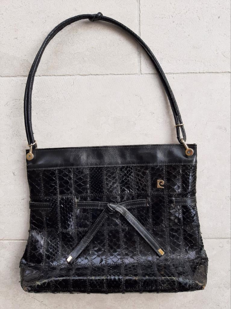 vintage zwart lederen tas pierre cardin, Ophalen of Verzenden, Gebruikt, Zwart, Handtas